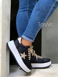 tenis, zapatos y botines para mujer toryvic star beige negro