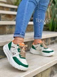 tenis de mujer. tenis para mujer, zapatos de mujer. Carmina beige - verde