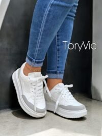 tenis, zapatos y botines para mujer toryvic. Tany blanco gris